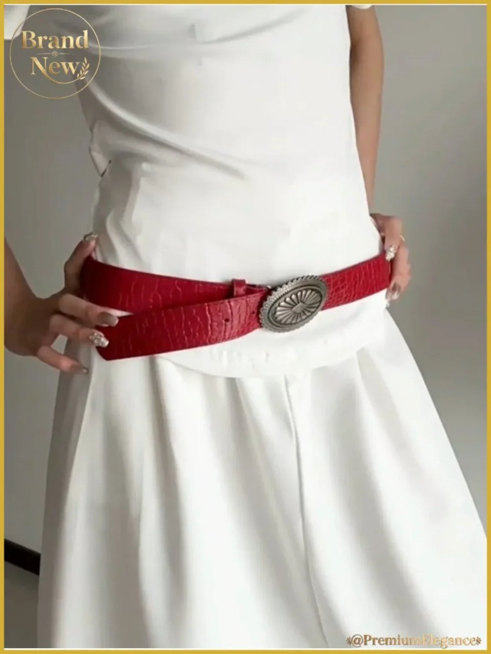 Yalice Vintage Faux Leather Belt for Women Silver Buckle Cowgirl Y2K Country